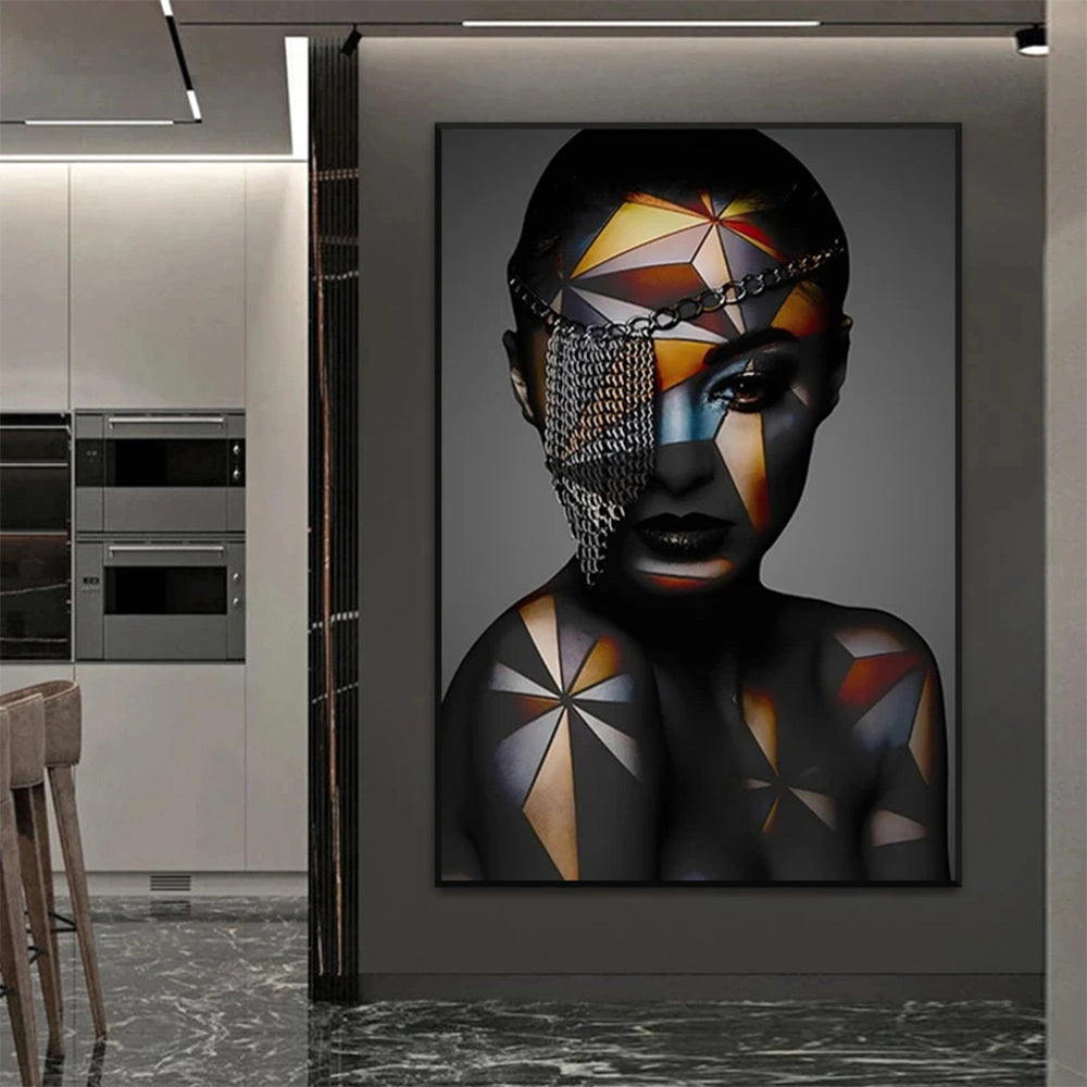 Geometric Makeup African Black Woman Canvas Painting Wall Art Poster