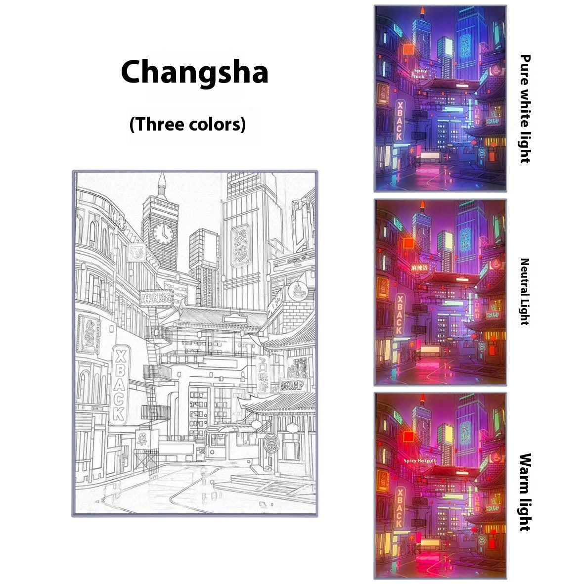 (TINY * Size: Large size 30.4*21.5 * 3cm, medium size 21.5*15.5 * 3cm) Changsha Night View Light Painting Desktop Two-dimensional Sketch Atmosphere Three-color Led Luminous Paint