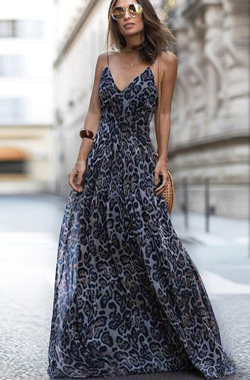Leopard print V-neck sling dress