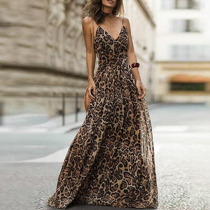 Leopard print V-neck sling dress
