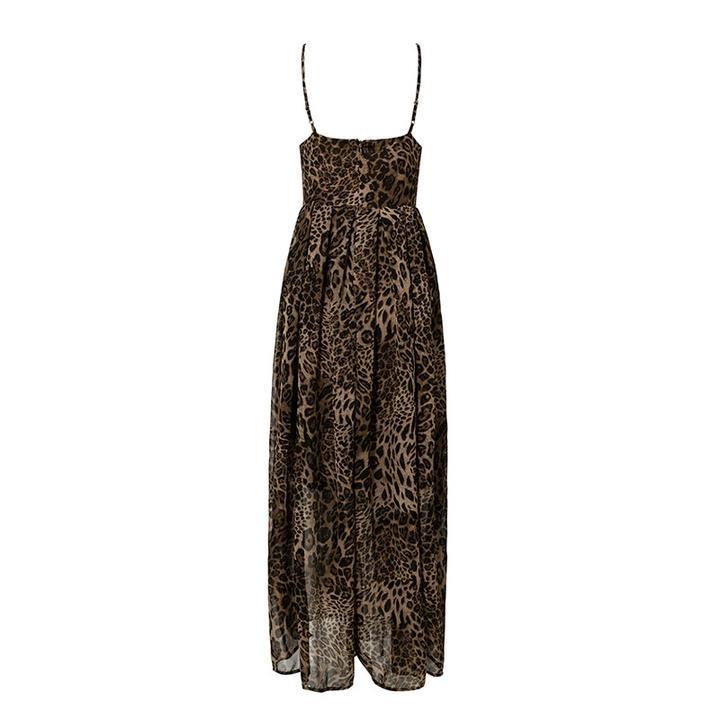 Leopard print V-neck sling dress