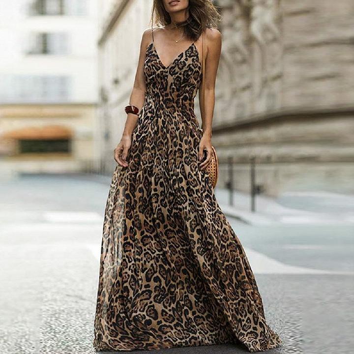 Leopard print V-neck sling dress