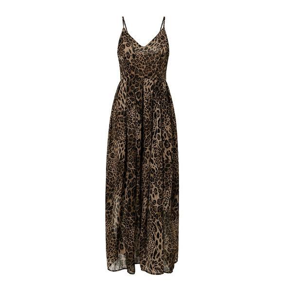 Leopard print V-neck sling dress