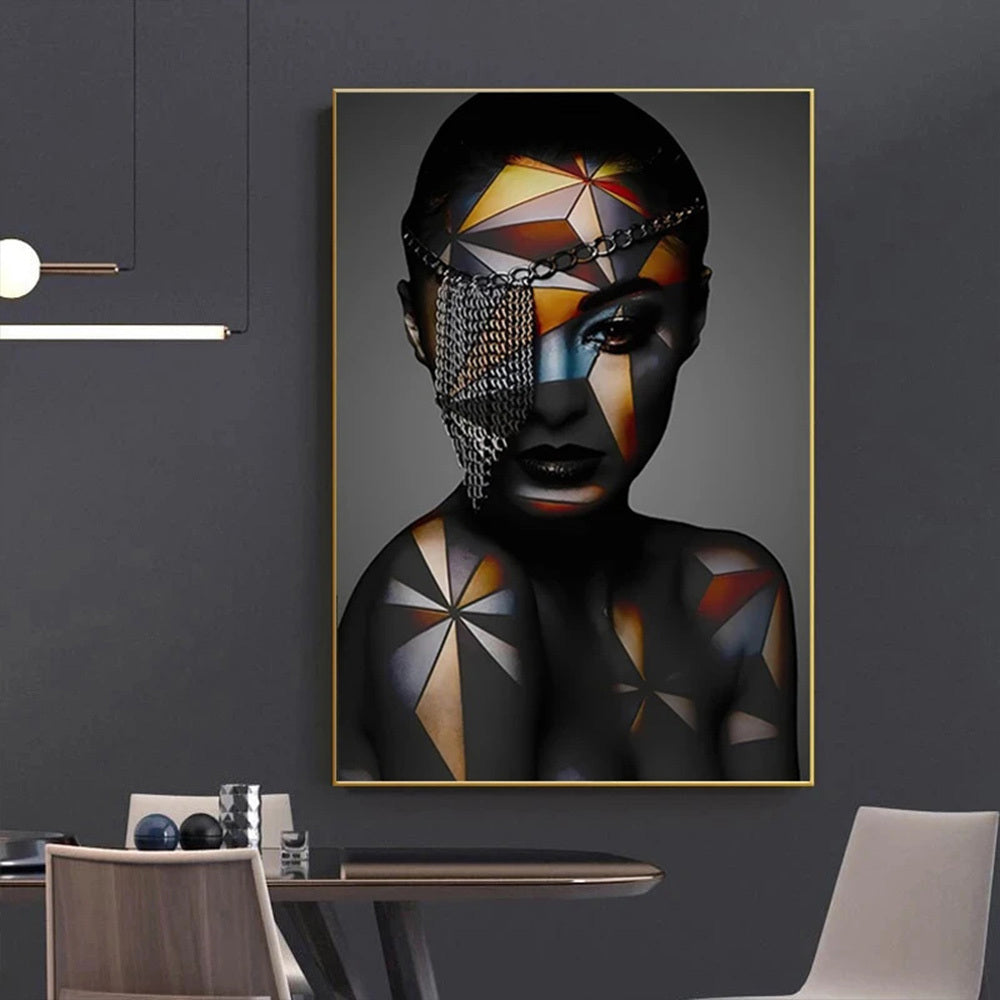 Geometric Makeup African Black Woman Canvas Painting Wall Art Poster