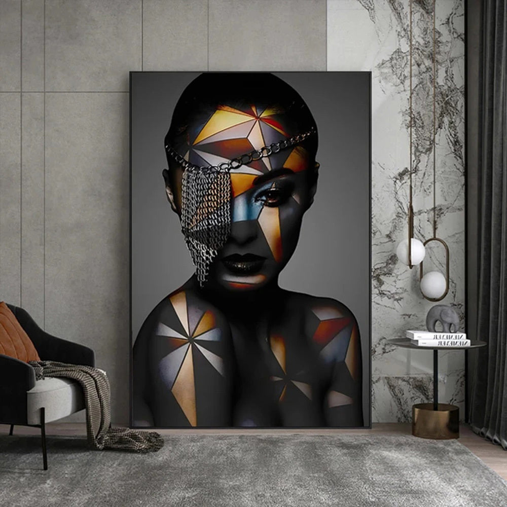 Geometric Makeup African Black Woman Canvas Painting Wall Art Poster