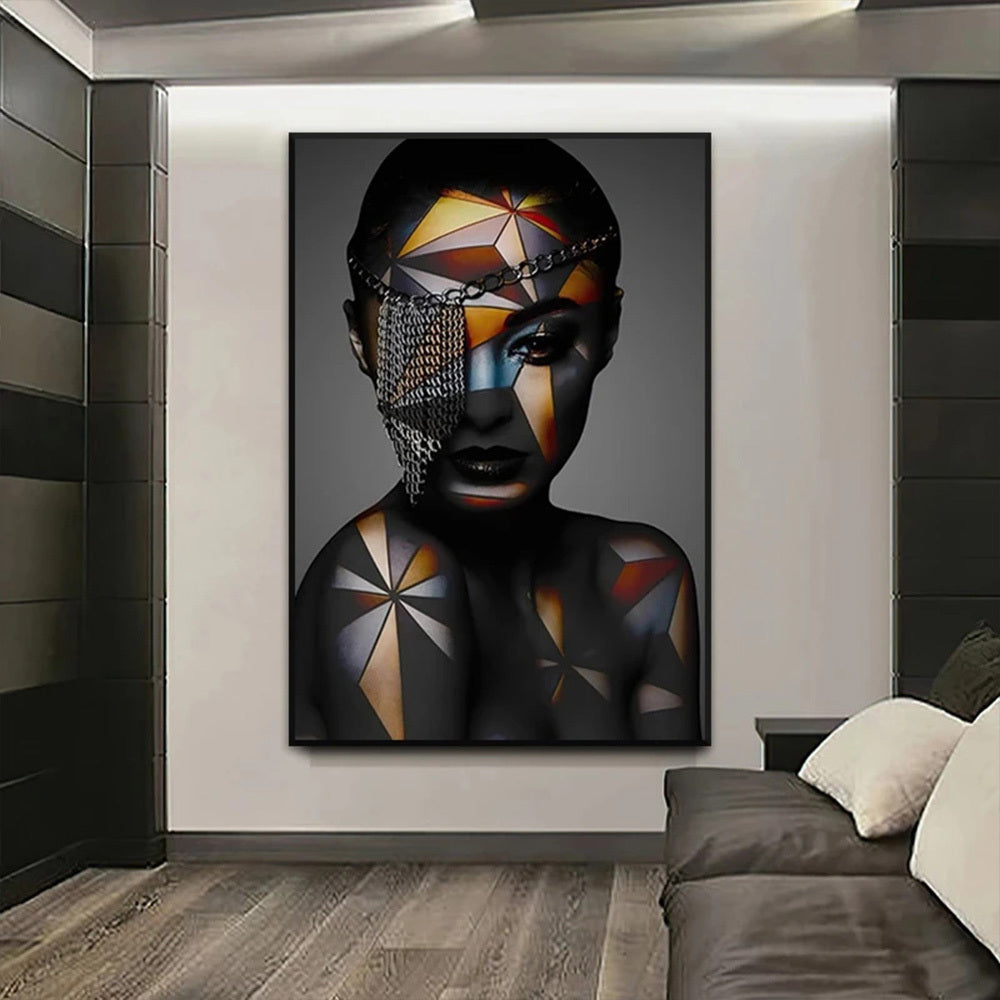 Geometric Makeup African Black Woman Canvas Painting Wall Art Poster