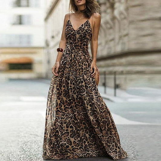 Leopard print V-neck sling dress